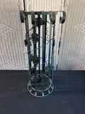 Green Vintage Metal Scroll Grapevine Column Plant Stand