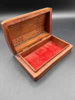 Wooden Trinket Box With Brass Inlaid Elephant And Hearts