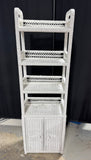 4-Tier White Wicker Shelving Unit with Cabinet