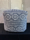Blue & White Bohemian Medallion Fabric Pouf Ottoman