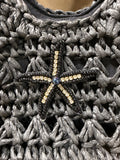 Black Cappelli Seagrass Straw Handbag With Starfish Emblem And Bamboo Style Handles