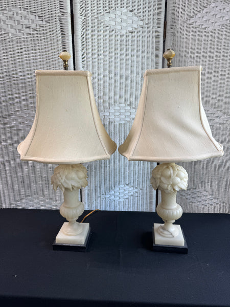 Pair of Vintage Alabaster Fruit Vase Table Lamps (WORKS)