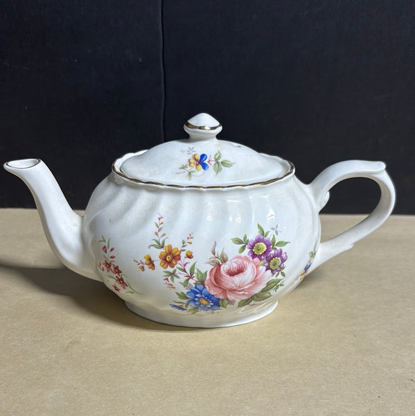 Arthur Wood & Son Teapot Floral Gold Trim Staffordshire England