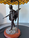 Artist Signed Tiffany Style Slag Glass & Bronze National Wild Turkey Federation Legacy Lamp (WORKS)