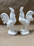Pair Of White Ceramic Roosters