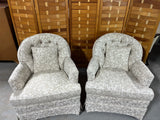 Pair of Upholstered Chairs, Tan/Taupe/Leaf Fabric