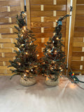 Pair of Faux Christmas Trees with Burlap Base; with Light Strands, 22"H