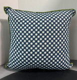 Pottery Barn Navy Blue Gingham Throw Pillow with Green Trim