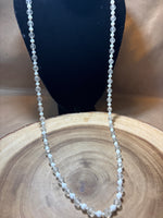 Long Clear & White Beaded Necklace