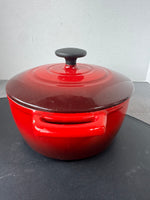 (B) Unbranded Red Enamel Cast Iron 2.5 Quart Dutch Oven