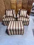 Southwood Pair of Striped Chairs with Rolling Ottoman***HEAVY ITEM***READ DETAILS ON PICK UP POLICY***