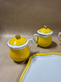 Yellow And Gold Teacups With Lids And Marching Tray