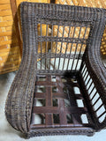 Heavyweight Brown Wicker/Rattan Chair with Ottoman, With Cushions, Unbranded
