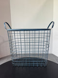 Farmhouse Style Blue Large Wire Storage Basket with Handles
