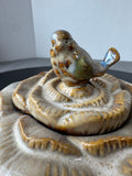 Majolica Style Vintage Cabbage Leaf Teapot with Bird