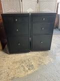 Black Particle Board Cabinets, with 3 Drawers including file drawer, (2)