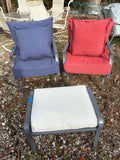 Pair of Outdoor Aluminum Rocking Chairs w/Cushions and an Ottoman