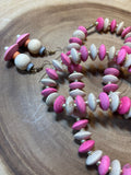 Pink & Natural Wood Tone Necklace / Earring Set