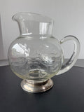 Etched Vintage Glass Pitcher with Sterling Silver Base