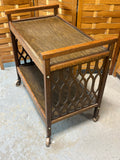 Mid Century Modern Style Rolling Cart with Lattice Sides