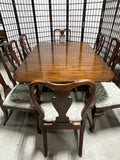 Double Pedestal Dining Table, 3 Leaves, Table Pads and (8) Chairs by Powell's Furniture***HEAVY ITEM***READ DETAILS ON PICK UP POLICY***