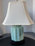 Robin’s Egg Blue Printed Ceramic Urn Lamp (WORKS)