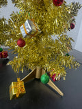 Pair of Gold Metallic Small Christmas Trees with Mini Ornaments