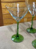 Clear Martini Glasses with Green Glass Stems, Set of 7