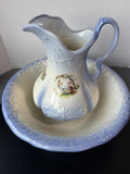 Periwinkle & Cream Vintage Ceramic Pitcher & Basin