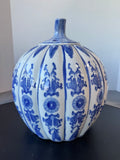 Asian Inspired Porcelain Blue & White Chinoiserie Pumpkin Ginger Jar