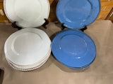 Cream and Blue Plastic Plates, 12 pc