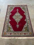 Hand Woven Rug (pink/green/cream)6'10" fringe to fringe x 4'
