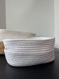 Pair of Woven Wicker & Fabric Oval Storage Baskets