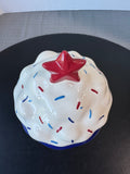 Red, White & Blue Ceramic Cupcake Cookie Jar