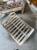 Wicker Chair and Ottoman with Floral Cushions