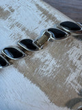 Black Enamel Leaf Link Vintage Silver Tone Necklace