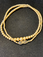 Faux Pearl Necklace with Diamond & Sapphire Art Deco Clasp