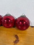 4 Red Mercury Style Heavy Ornaments With Silverplate Caps