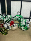 12 pc Green/Silver Glass Ornaments, Lot N