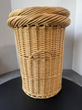 Woven Wicker Cylindrical Lidded Hamper