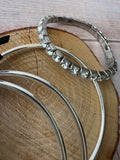 Trio of Silver Tone Bangle Bracelets with Rhinestone Stretch Bracelet