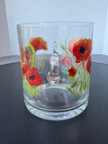 Hand Painted Poppies Glass Planter Signed by Local Artist Ginger Olansen