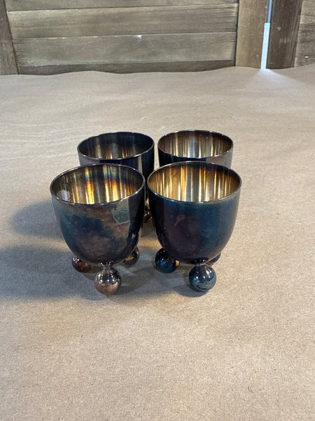 (A) Set Of 4 Footed Silver Plate Egg Cups
