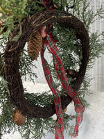 Faux Juniper Pine Spray Wreath with Plaid Bow