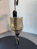 Bronzed Wrought Iron Heavyweight Scroll Wall Sconce with Smoky Glass Hurricane