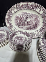 47-Piece A.J. Wilkinson Pastoral Davenport Purple Transferware China Set