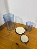 Blue Hurricane Glass With Bennington Pottery Base - Set Of 2