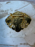 Victorian Style Faux Ruby & Pearl Gold Tone Costume Brooch