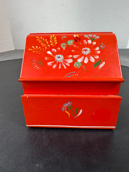 Ransburg Vintage Floral Tole Hand Painted Metal Recipe Box