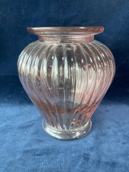 Vintage Ribbed Pink Glass Vase